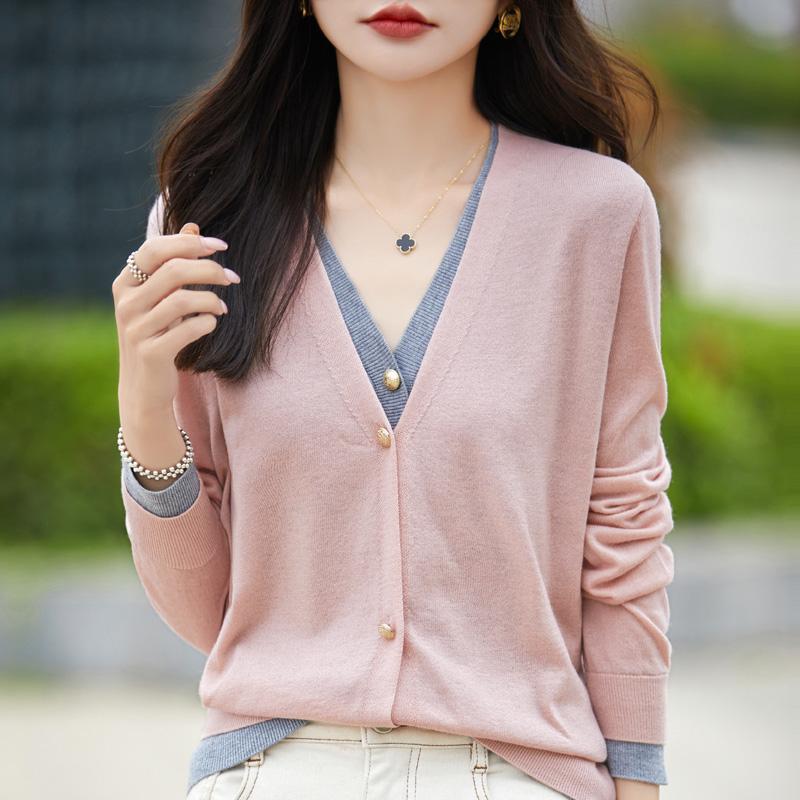 Dámský vlněný kardigan Qinghe kašmír 50% hedvábí 50% vlna jaro a léto vlna měkký, pohodlný a teplý