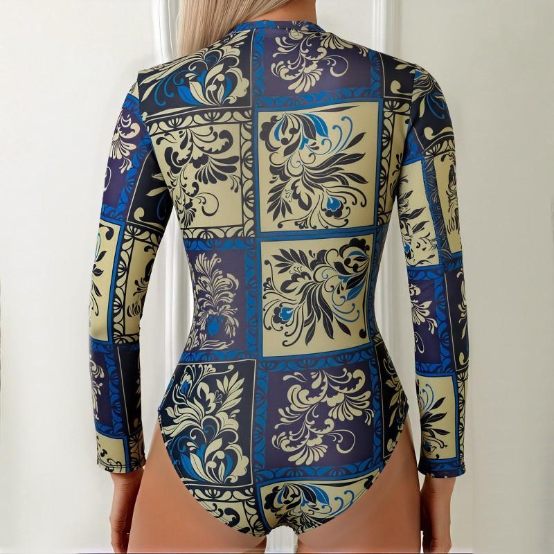 Swimsuit Women's Long-sleeved One-piece Sports Printed Diving Suit