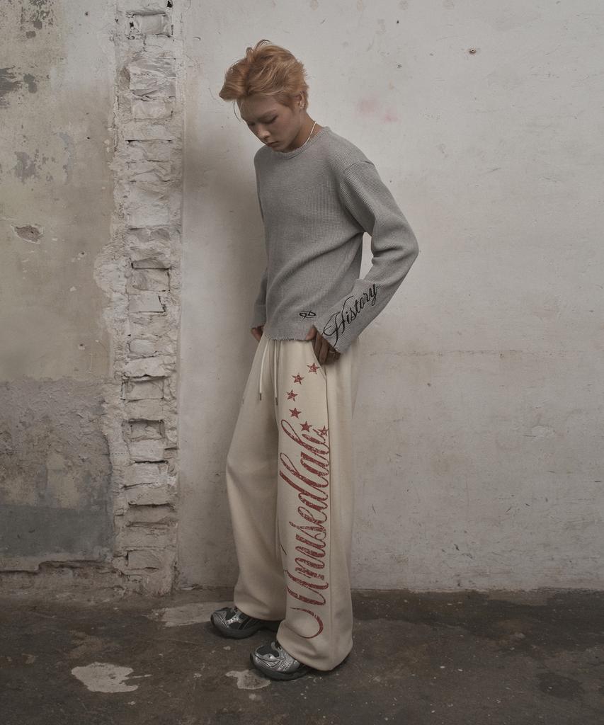 UNUSEDLAB Waffle Lettering Embroidered Long Sleeve [Gray]
