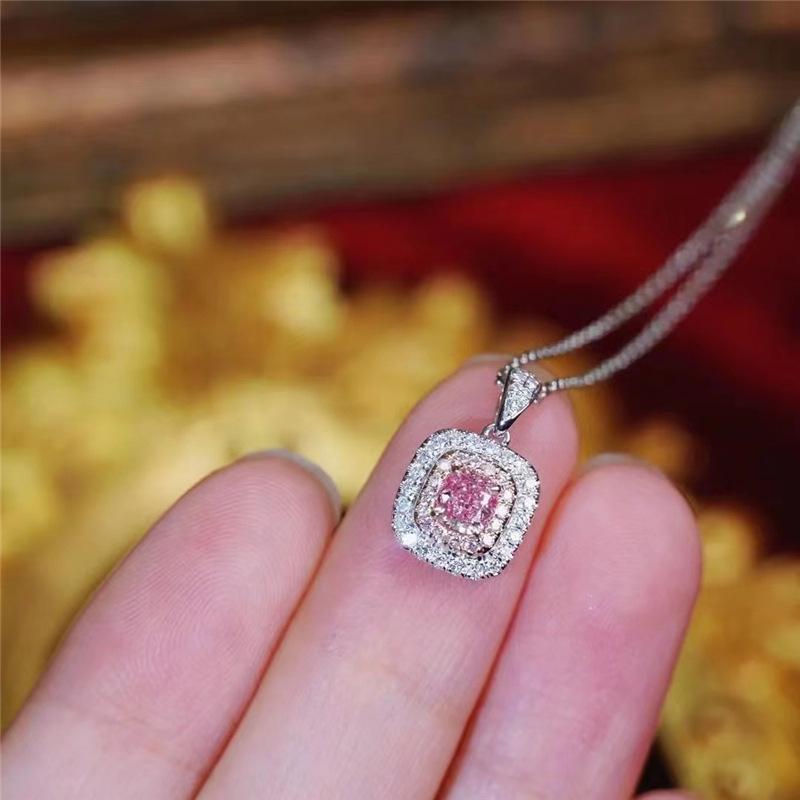 Pink Zircon Princess Necklace: Trendy Full Diamond Luxury Clavicle Chain for Women