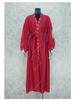 EDOLYNSA Rød bohemsk brodert front åpen Langermet strandkjole LongTunic Dame Plus Size Beachwear Badedrakt Cover Up Q1010