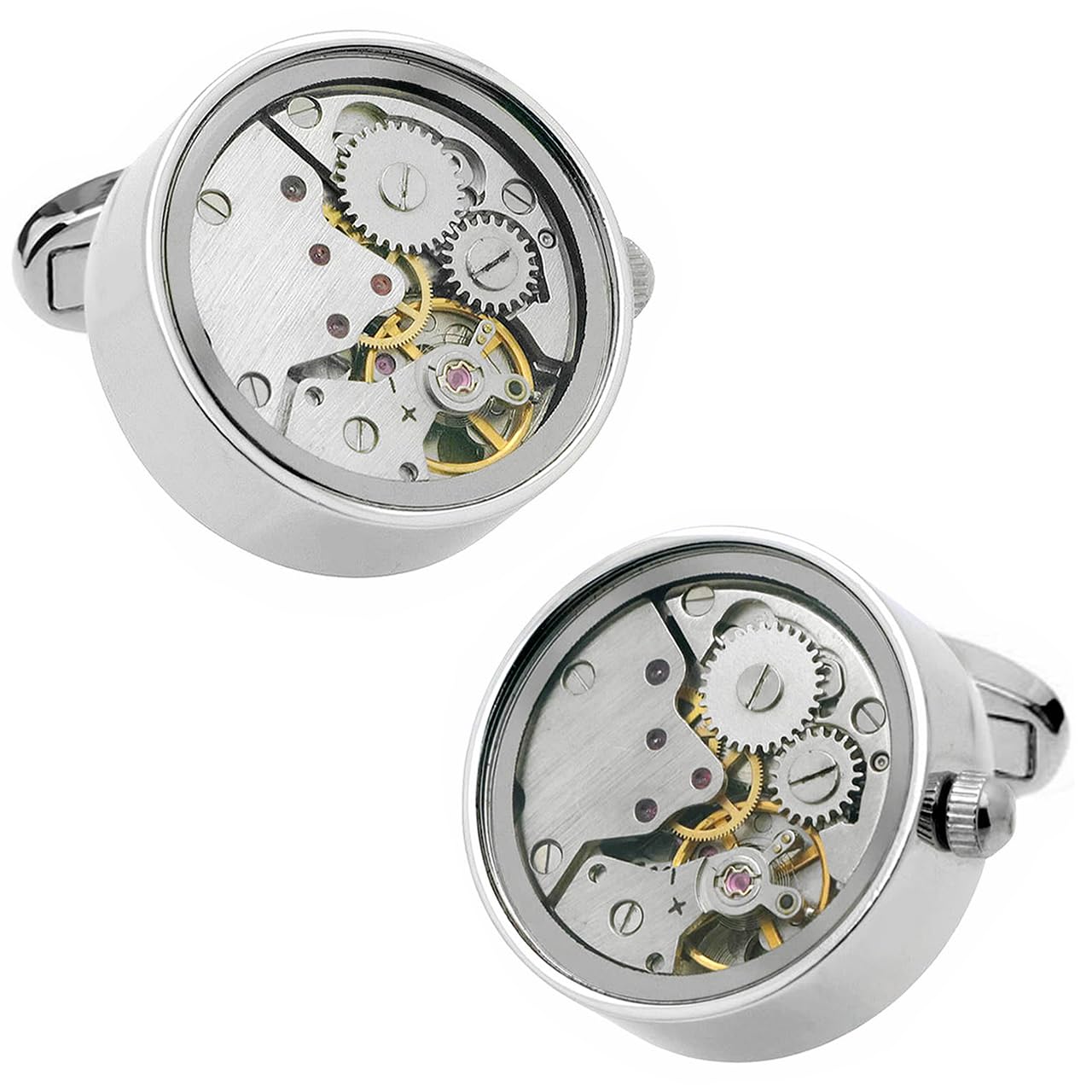 

Steampunk Silver Clock Movement with Glass Cover Cufflinks Cufflinks Cufflinks n02890