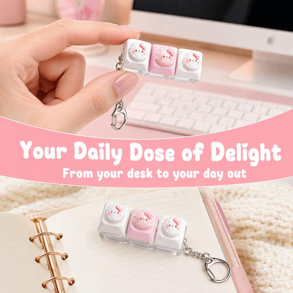 Kawaii Cat Shape Fidget Switch Tester Keychain Stress Relief Finger Press Toy Holiday Gift