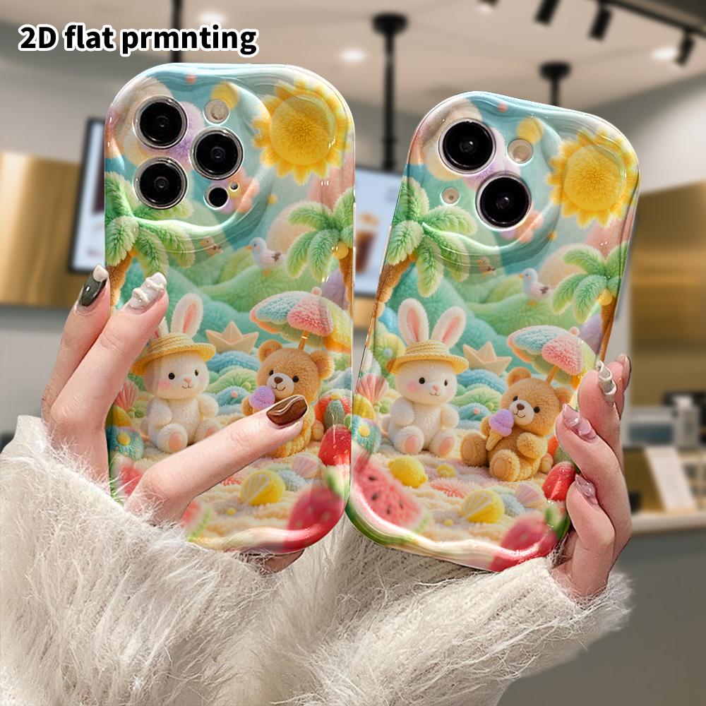 Phone Case: 2D Flat, Suitable for iPhone 18, 17, 16, 15, 14, 13, 12 Pro Protective Cases, Beach Bunny and Little Bear, Perfect Christmas and Halloween