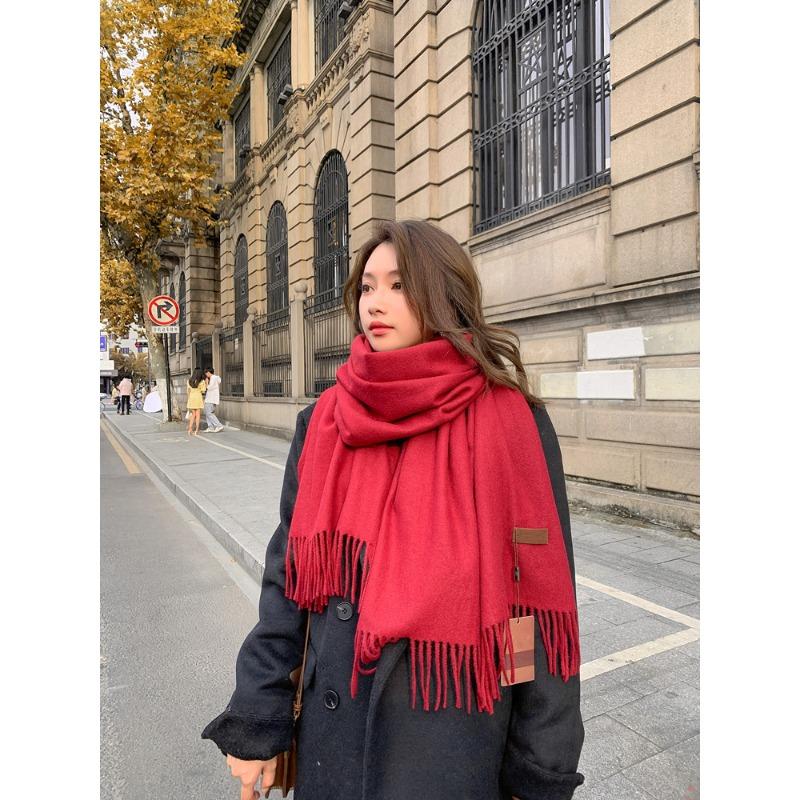 Wool Scarf Women's Autumn and Winter Warm Thickened Cashmere Scarf Versatile Tassel Shawl Korean Style Solid Color Scarf