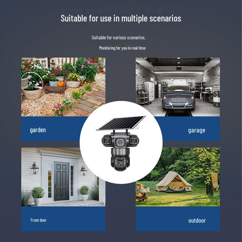 Solar-Powered 4G Outdoor Monitor: True Three-Lens, Three-Screen Camera