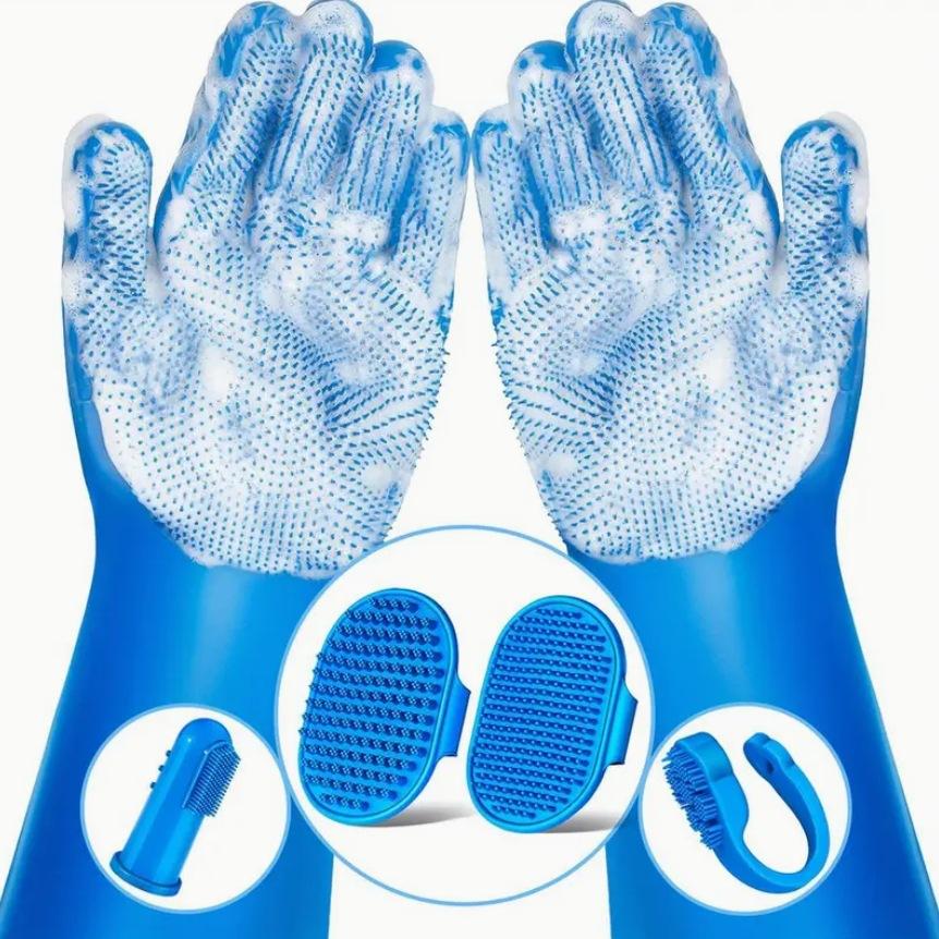 Cross-border New Dog Bath Gloves Pet Massage Brush Cat and Dog Bath Brush Cleaning Set Amazon Explosion