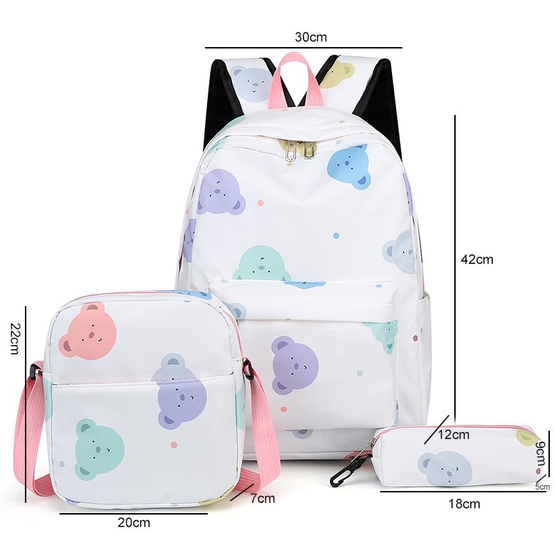 3pcs Women Travel Schoolbag with Lunch Box Pencil Case Large Capacity College Knapsack Student Bookbag Cartoon Pattern Backpacks