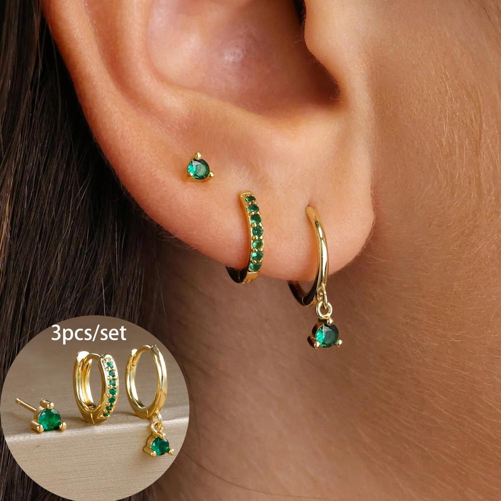 3 Piece Fashion Stainless Steel Round Star Drop Earrings Set for Women 18K Gold Plated Dangle Earring Punk Unisex Rock Zircon