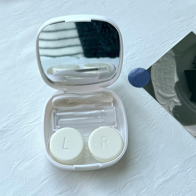 Mini Solid Color Contact Lens Case Contact Lens Container Girls Travel Holder Storage Eye Container with Mirror
