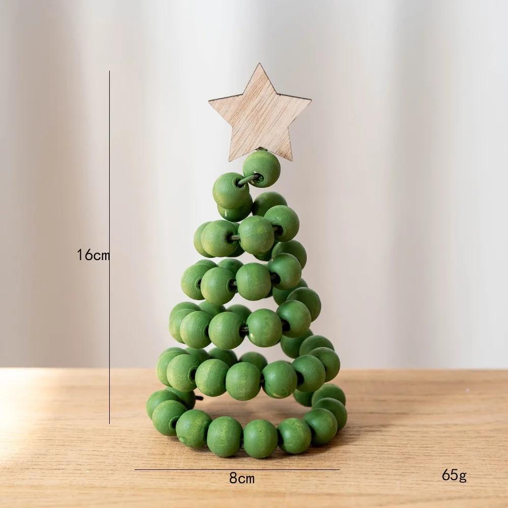 Wooden Christmas Tree Ornaments Vintage Style 5 Colors Wooden Beads Decoration Artificial Christmas Tree Beaded Christmas Tree
