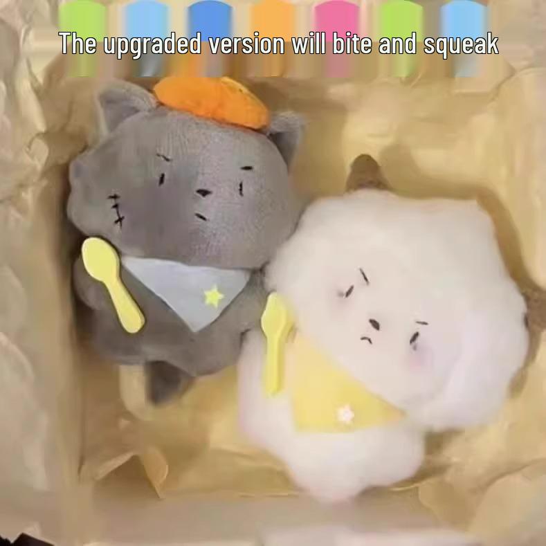 Cute Grey Wolf and Sheep Plush Keychain Doll - Squeaky Stuffed Animal Pendant Gift