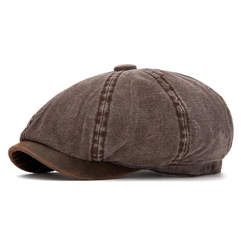 British Contrast Newsboy Hat Men's Spring Summer Denim Octagonal Cap Retro Painter Beret