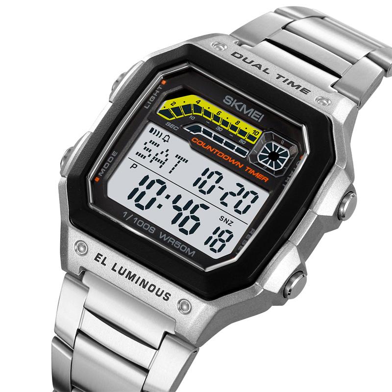 Skmei Shockproof Sports Watches for Mens Dual Time Zone LED Waterproof Stopwatch Alarm Clock Male Digital Wristwatch with Date