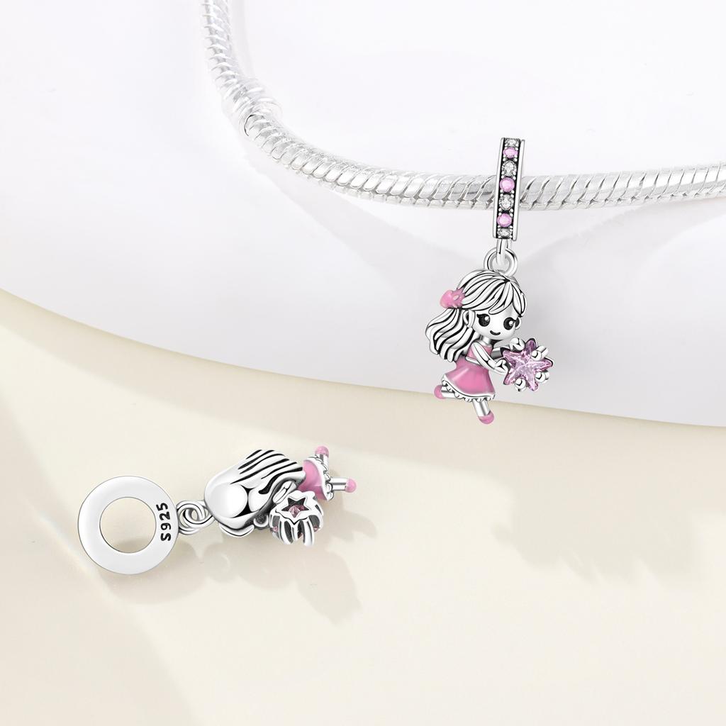 Copper Pink Angel Girl Blue Wizard Western Cowboy Charms Beads Pendant For Original Bracelet Woman Girl Jewelry