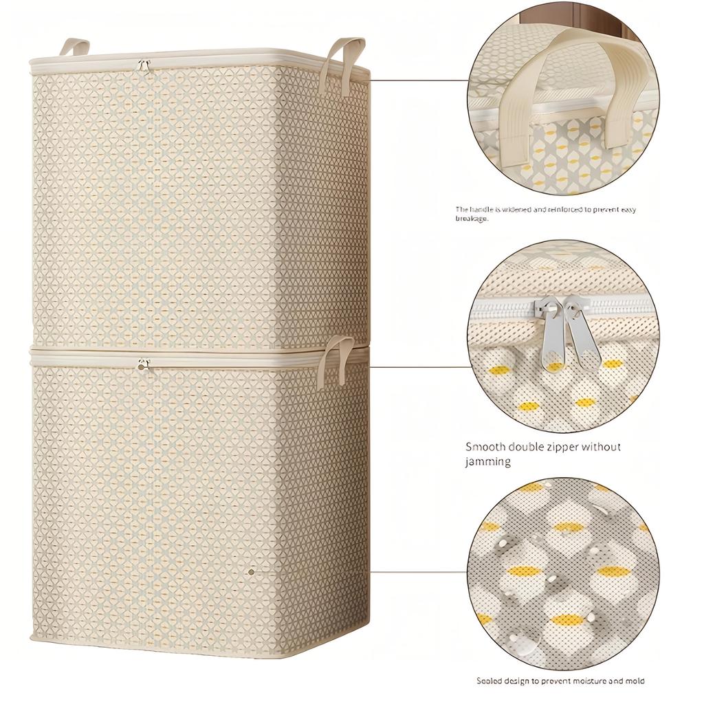 Extra-large 220-liter Fabric Storage Bin for Quilts, Linens, Clothes and Underwear - Portable and Lightweight with Zippers and Handles,Easy Carrying