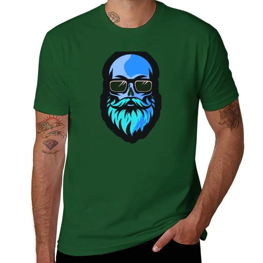 Hazey Blue Beard Skull TShirt quickdrying summer top Mens tshirt