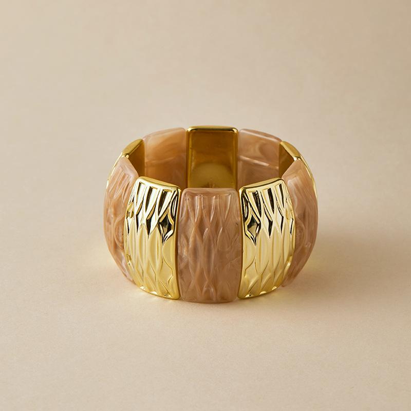 Acrylic Square Pattern Bangle for Women Elastic Rope Splicing Bracelet Geometric Irregular Wide Jewelry Gift