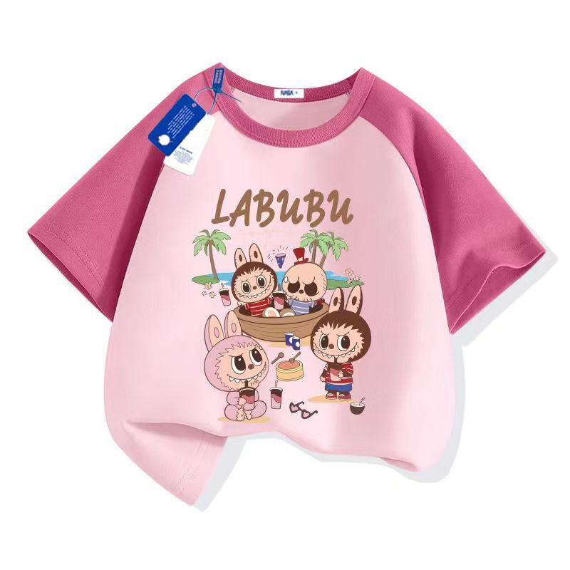 LABUBU Cartoon Anime Print Kids T-Shirt Summer Short Sleeve Tee Girl Boy T-Shirt Child Tops
