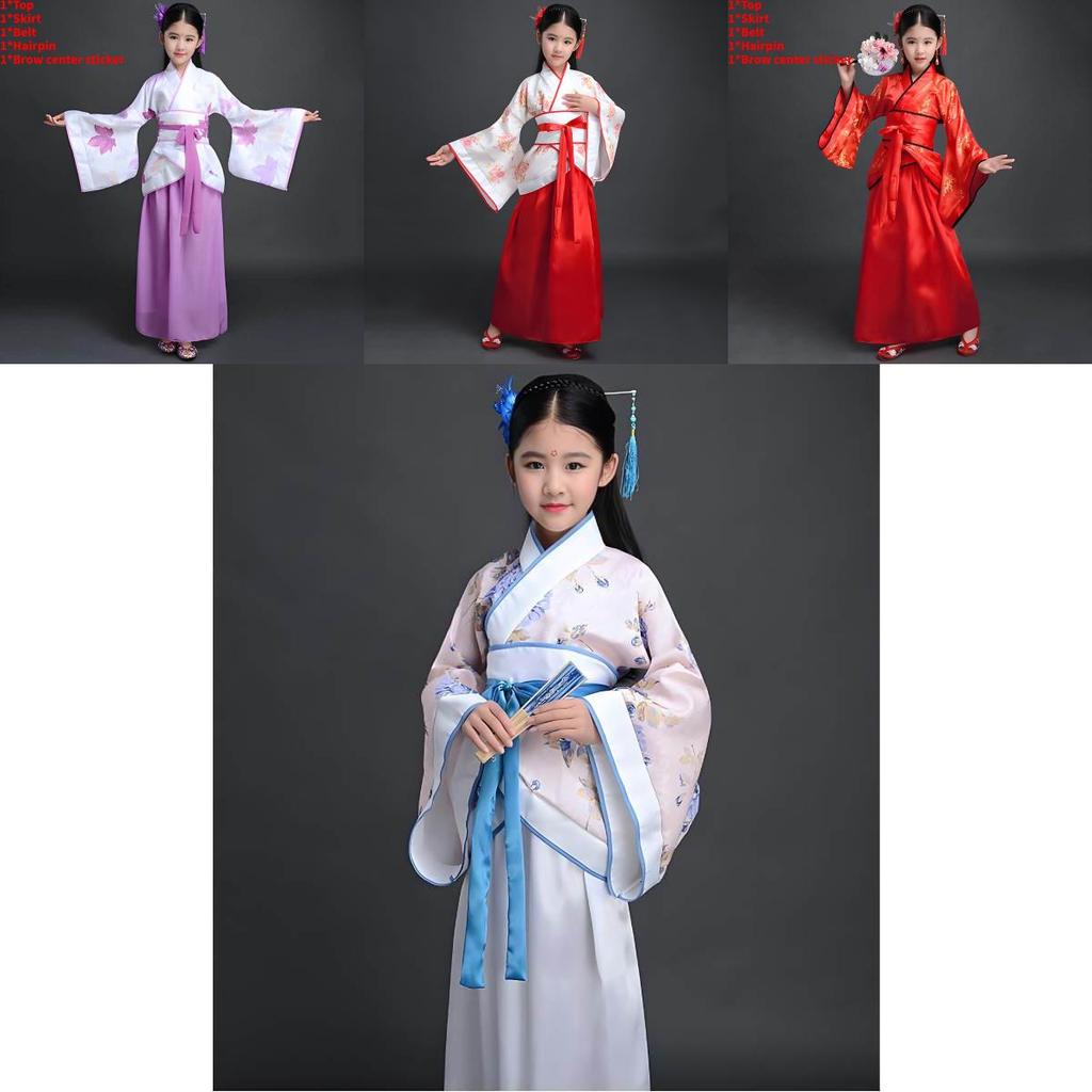 Chinese Style Childrens Hanfu Costume With Taffeta Fabric For Ethnic Dance Performances
