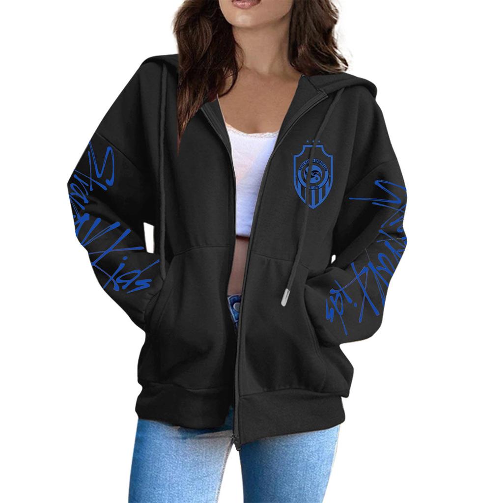 Women's Casual Fashion Printed Long Sleeve Zipper Hooded Sweatshirt