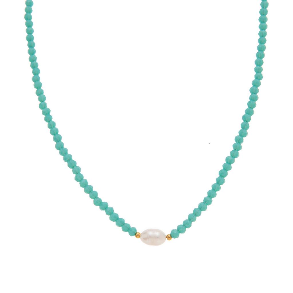 Colorful Geometric Square Beads Crystal Necklace with Zircon Heart Design