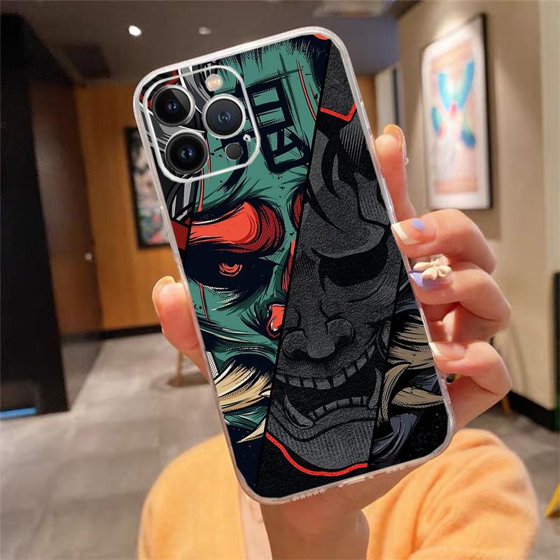 Japanese Oni Mask Devil Art Phone Case Carcasa Funda For iPhone 17 Pro Max Air 17 16 15 14 13 Pro Max 15 16 Pro 15Plus