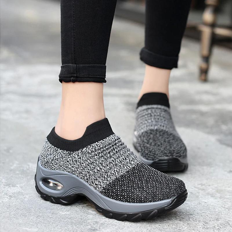 Women Platform Shoes Flexibility Casual Sneakers Fashion Knited Sock Breathe Comfort Walking Shoe Loafers Non-slip Plus 35-44