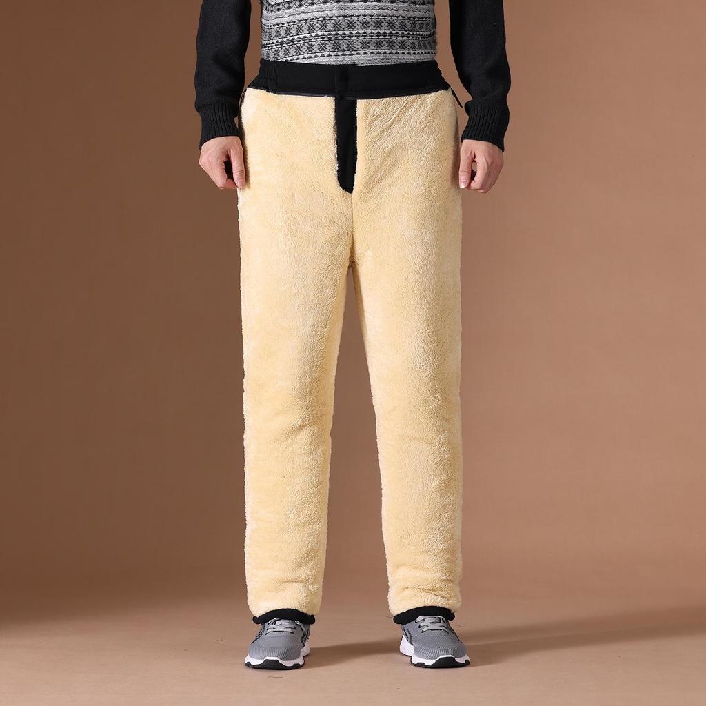Men's Winter Warm Three-Layer Elastic Cotton Trousers with Velvet Lining for Middle-Aged and Elderly