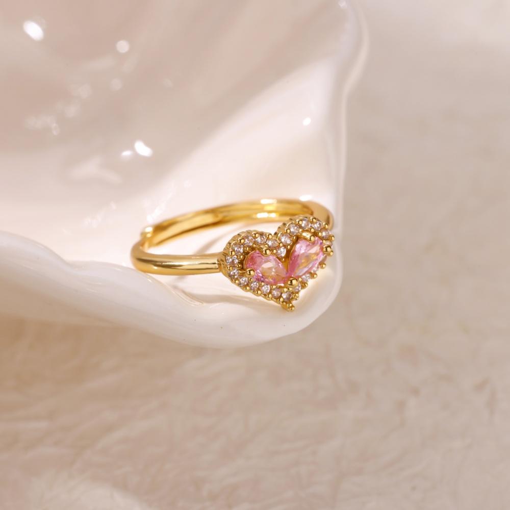 316L Stainless Steel Love Heart Trendy Ring for Women Opening Adjustable Creative Kpop Finger Ring Waterproof Beach Zircon 2025