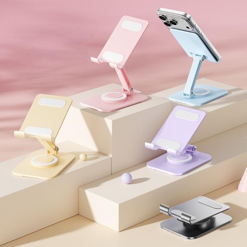 360 Rotating Double Height Adjustable Phone Stand Foldable Tablet Holder With Anti Slip Silicone Base For Multiple Devices