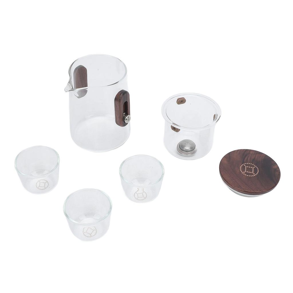 Glass Teapot with Strainer 330ml Magnetic Filtration Pot Water Separation Glass Teapot with 3 Cups for Home Outdoor Office