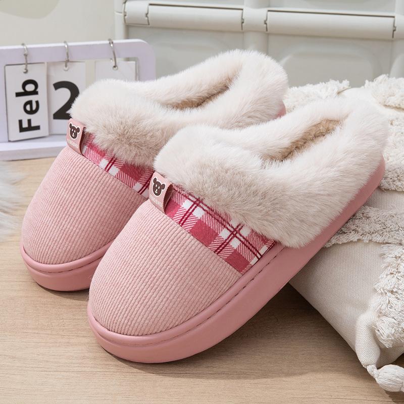 Cotton slippers women's autumn and winter warm indoor home thick bottom non-slip velvet warm feet odorless men's slippers