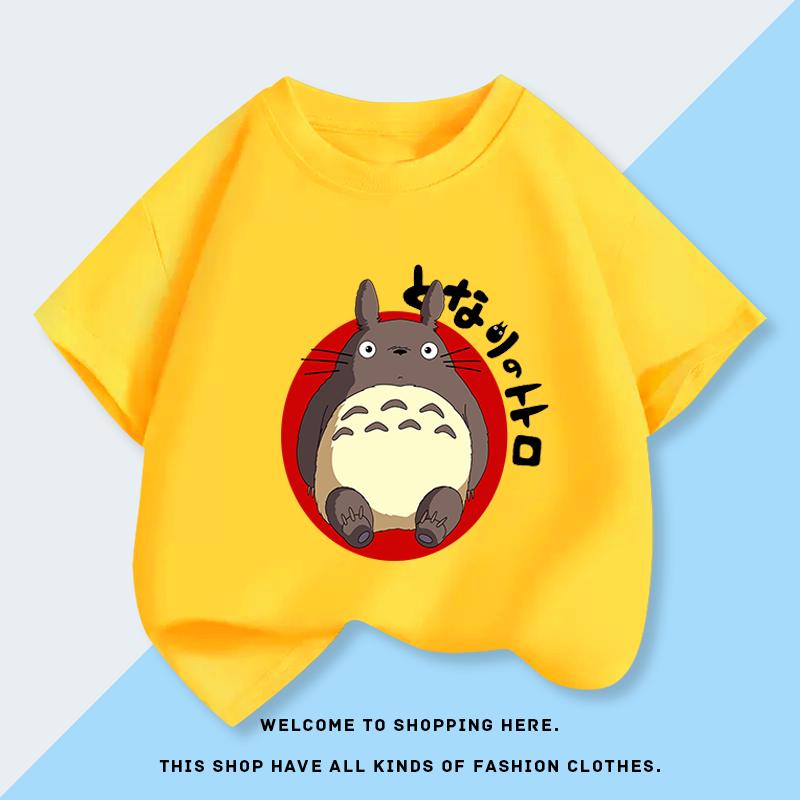 

Футболка с коротким рукавом для мальчиков и девочек Тоторо, летняя новинка, 100% хлопок, летний детский топ с коротким рукавом, тренд 4XL