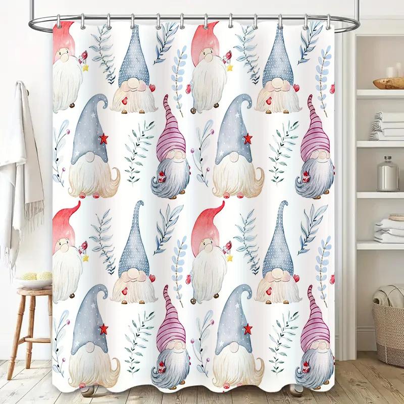 Watercolor Gnomes Shower Curtain Nordic Style Home Decor Waterproof Fabric Bathroom Accessories for Kids Room Decoration Pink Wh