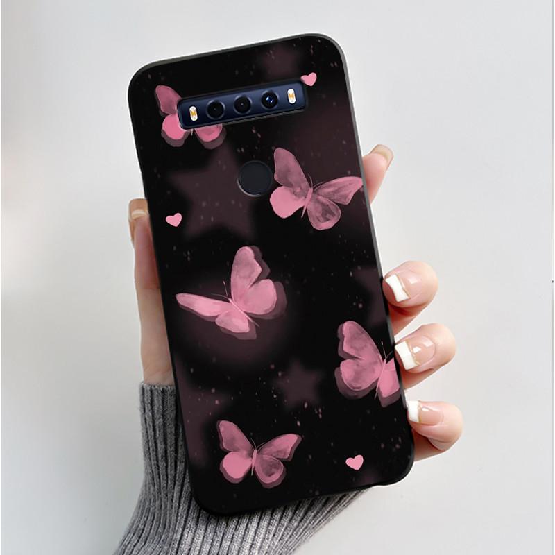 Case For TCL 10SE 10 SE Phone Case Aesthetic Luxury Fashion Butterfly Flowers Black Jelly Soft TPU Silicone Protective Cover