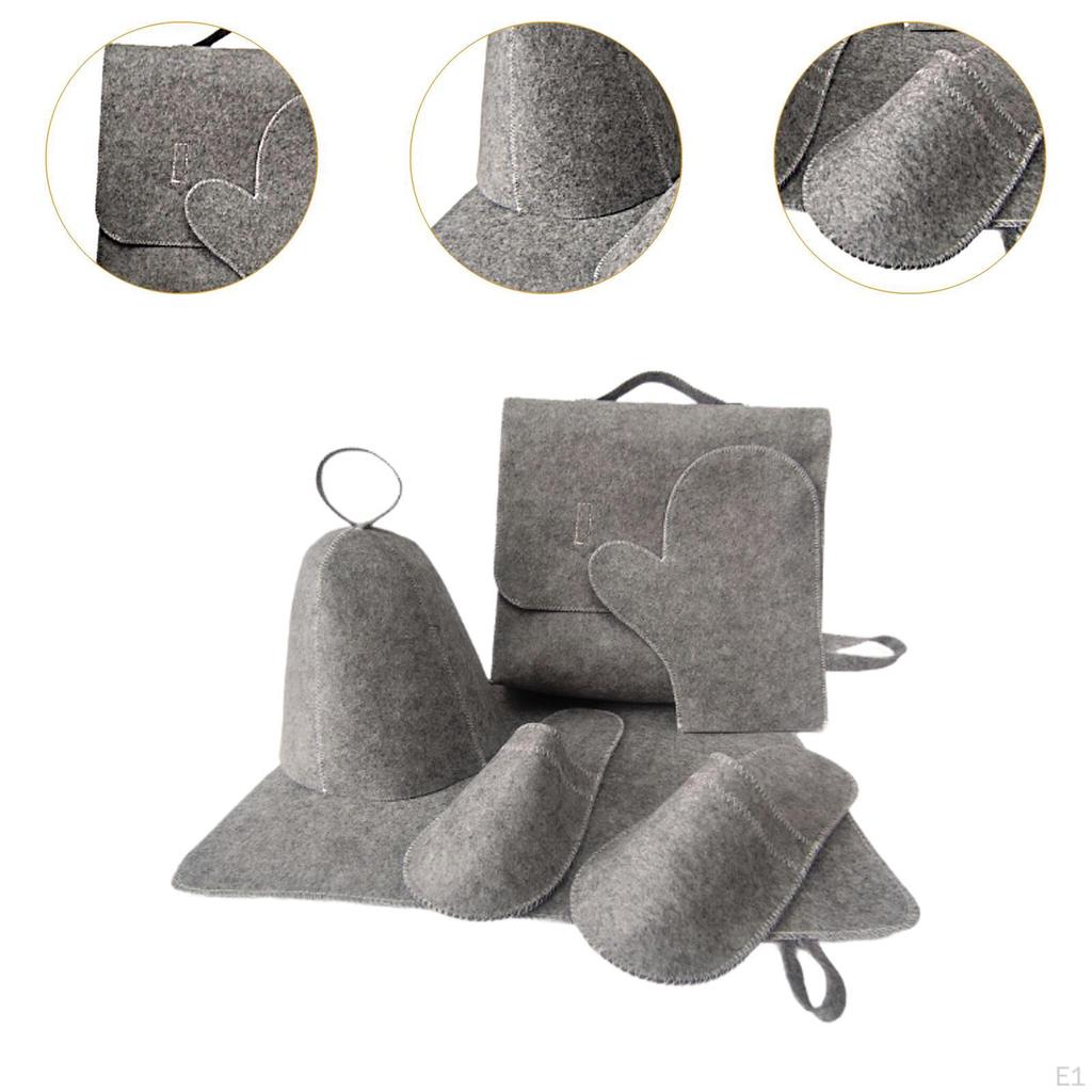 5 Piece Set of Sauna Hats And Seat Pads for Russian Bath