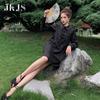 JK&JS Damen Neues Chinesisches Stil Schwarzes Midi-Kleid