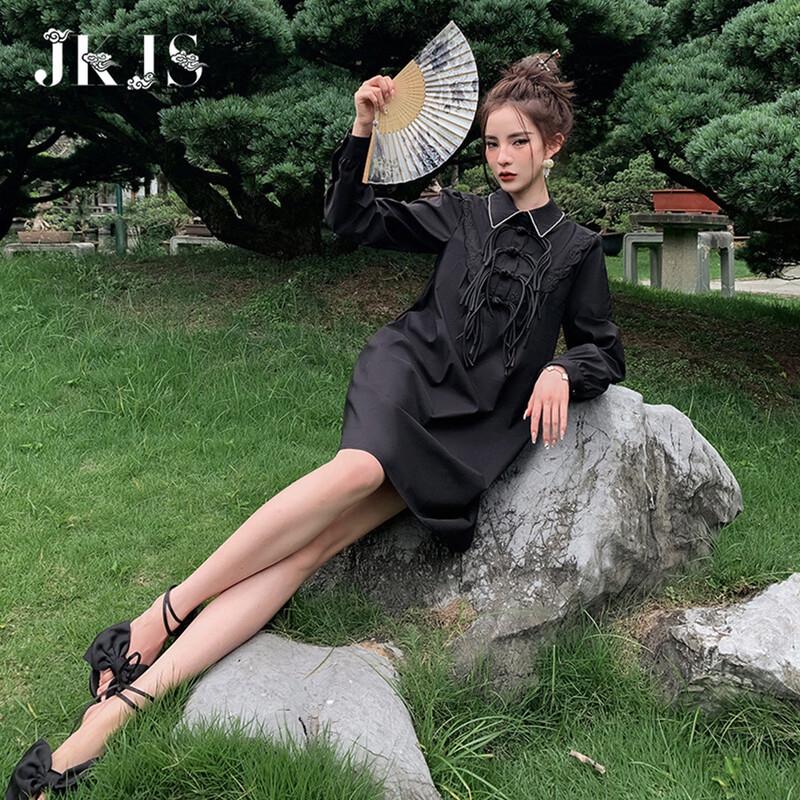 

JK&JS Women s New Chinese Style Black Midi Dress S