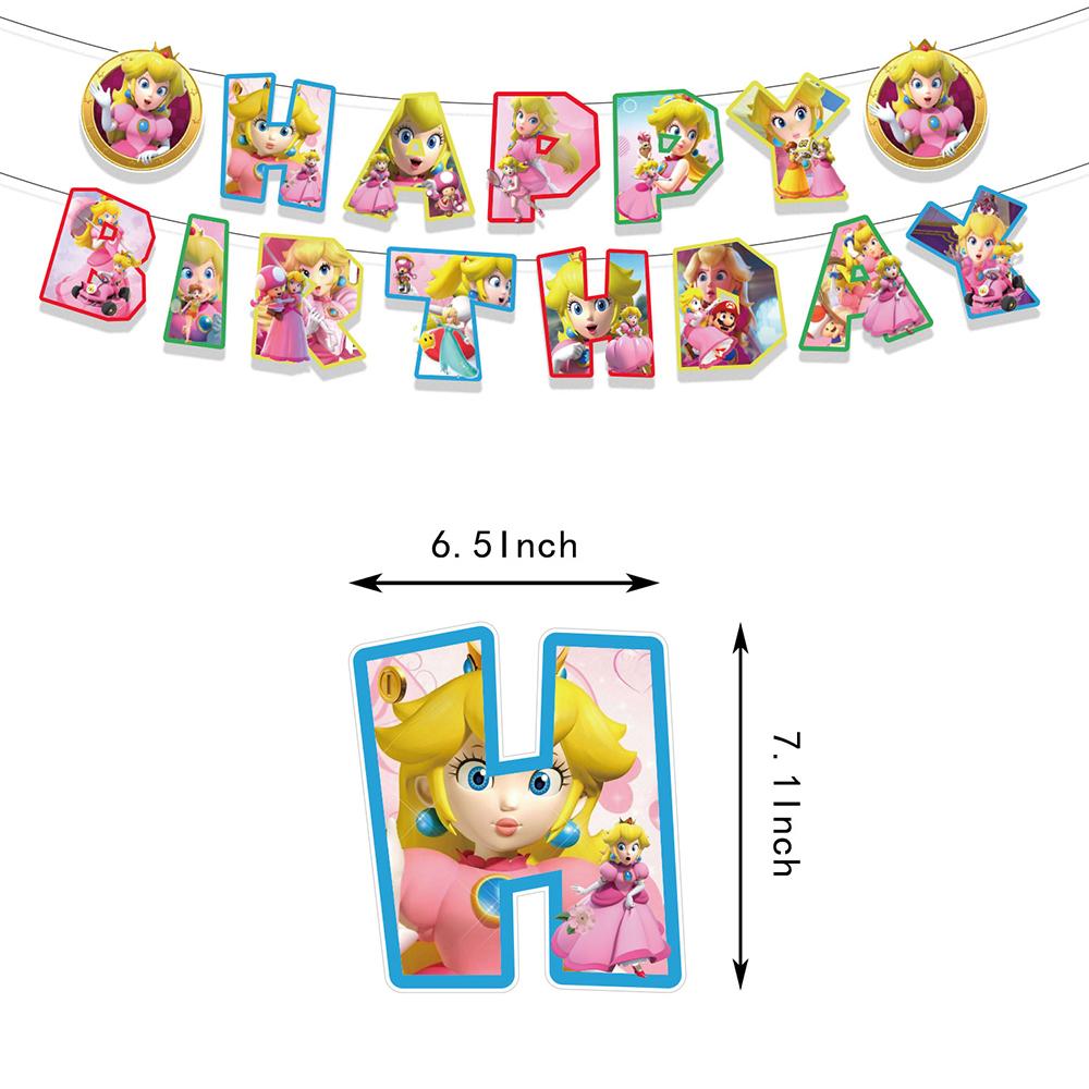 32PCS Princess Peach Birthday Party Supplies Includes Banner Cake Topper Balloon