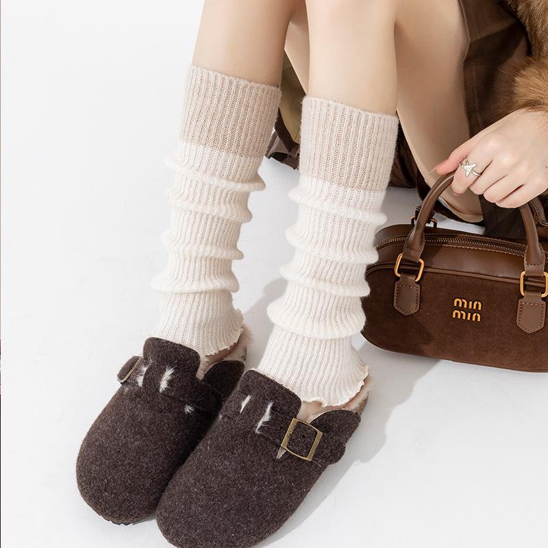 Stiefel Baumwolle Stapelsocken Überzug Gestrickte Wolle Beinüberzug Wolle Verdickt Warm Kontrastierende Spleißung Grau Wade