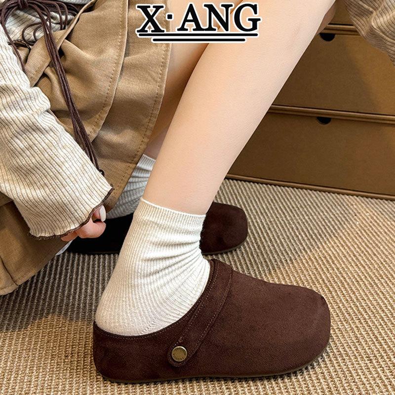 Cowhide Version Thick-soled Bag Head and Half Slippers for Women To Wear Autumn New One-pedal Lazy Single Shoes