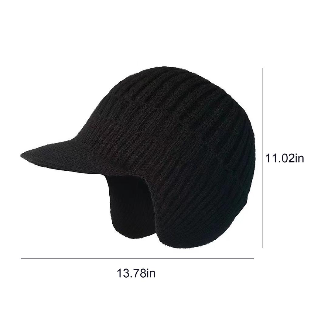 Men Women Winter Warm Knitted Beanie Ear Flap Fleece Lined Short Brim Skullies Cap Outdoor Ski Cycling Cold Weather Earmuff Hat