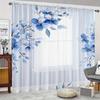 2 pezzi Rete per finestre stampata HD digitale Foglia Blu Fiore Blu Decorazione per la casa Stile Decorazione Soggiorno Camera da letto Asta