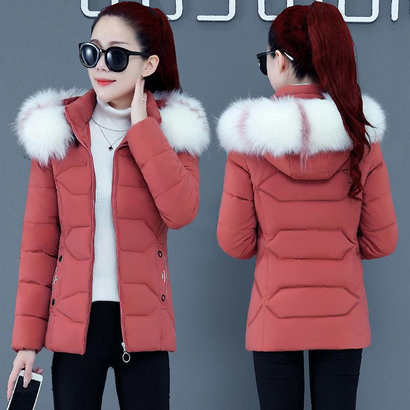 Damen Winterparka Übergröße Baumwollgefütterter Mantel Schmaler Langer Dicker Warmer Kapuzenmantel mit Kunstpelzkragen