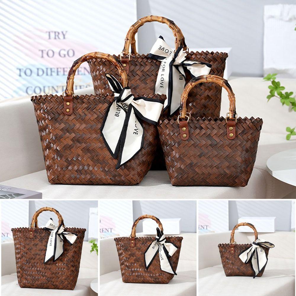 PP Shoulder Bags Bamboo handle Crochet Bag Fashion Shopping Tote Bags  Women