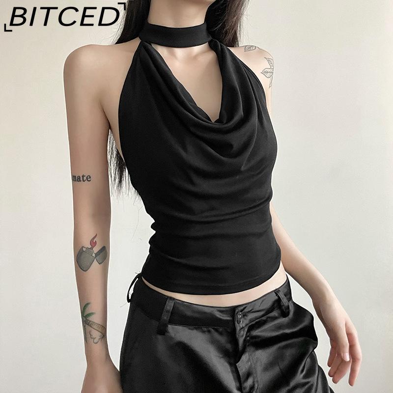 BITCED Summer Women's Solid-Colour Slim-Fit Streetwear Halter Neck Sexy Backless Tank Top