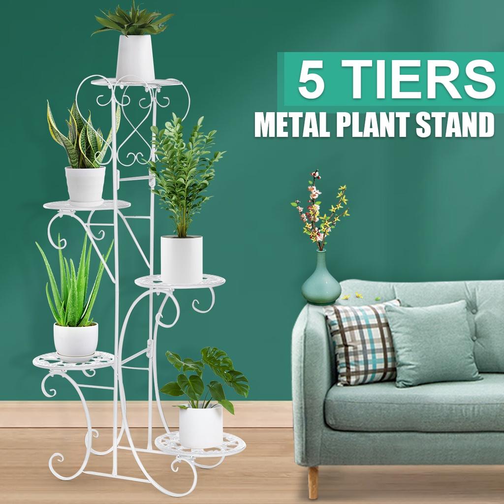 Indoors / Outdoors 5 Spotted Metal Shelves Flower Pot Plant Stand Display Garden Flower Patio Plant Rack Black/ White/ Brown New