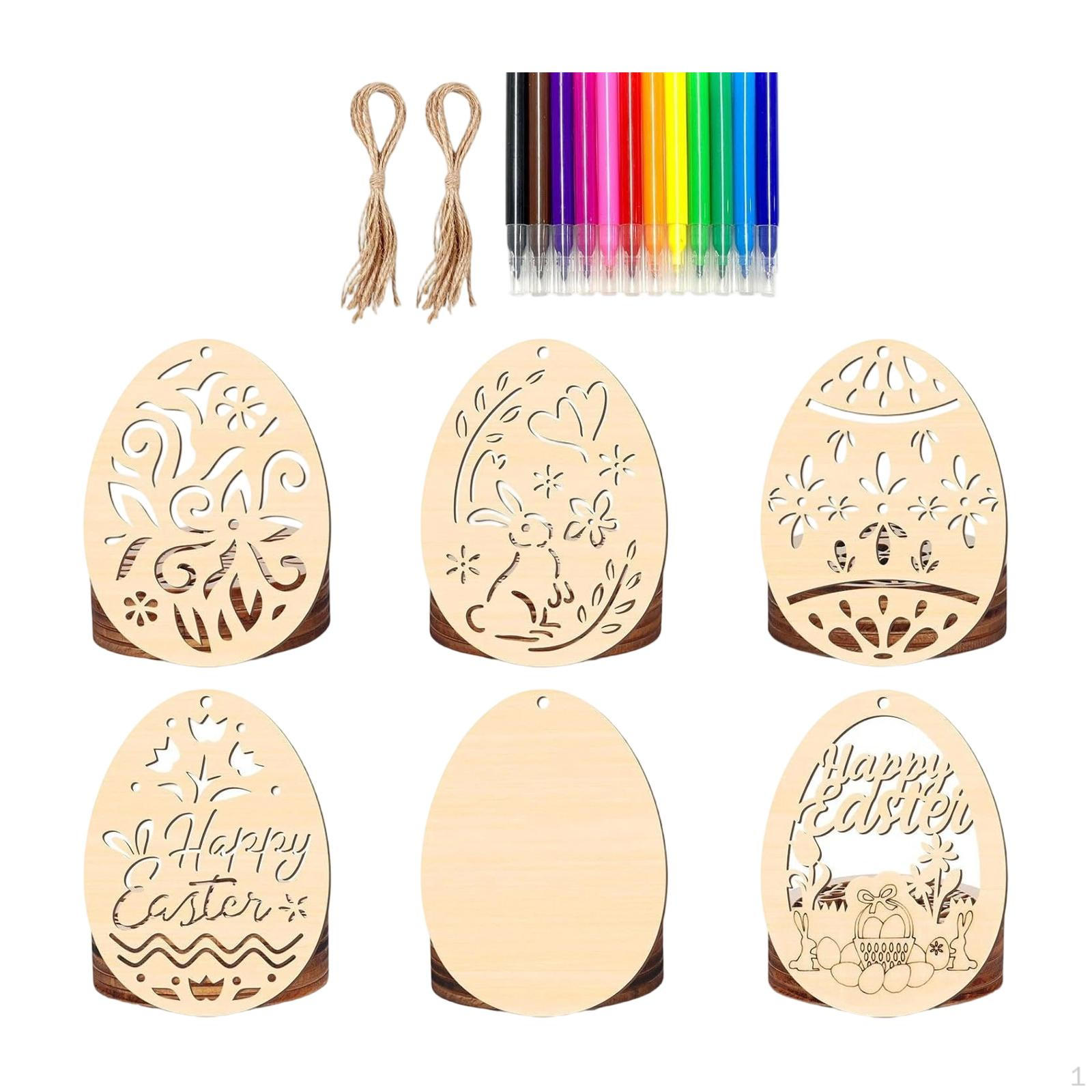 

Easter Egg Wood Cutouts Wooden Ornaments Hanging Decorations Pieces for Painting Style A