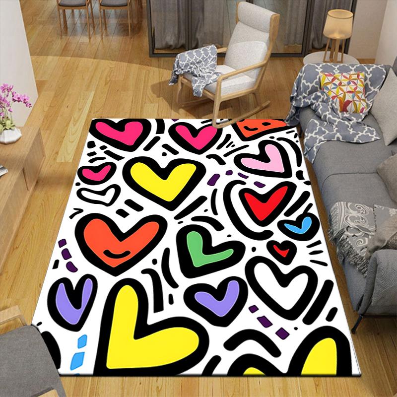 1Pc Colorful Heart Rug, Office Carpet Indoor Outdoor Doormat, Non-Slip, Comfortable, Living, Christmas Halloween, Xmas Gift G1115